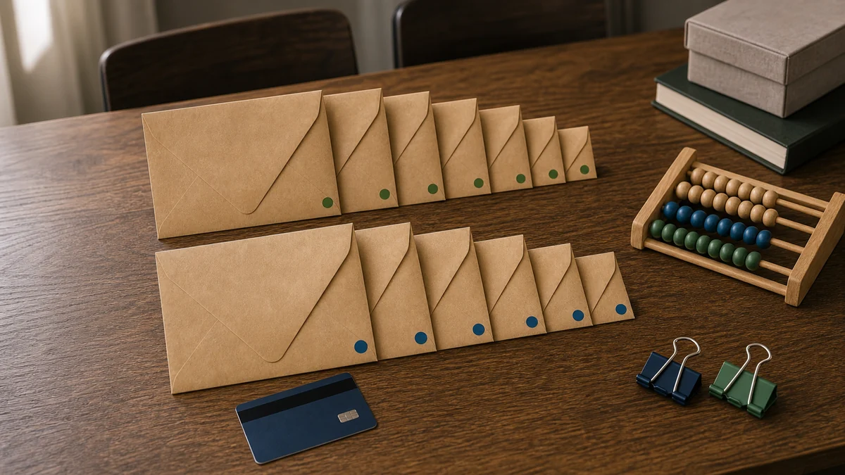 Sorted envelopes and debt planning papers on a table